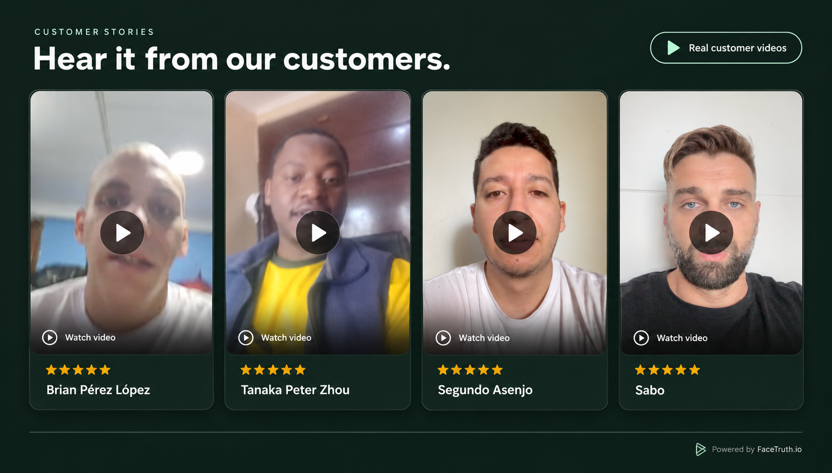 Example of a FaceTruth widget displaying four customer video reviews